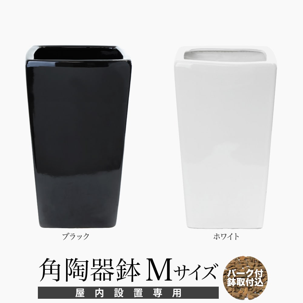 【マラソン期間中P5倍】フェイクグリーン ポット 鉢 アークオリジナル 角陶器鉢 Mサイズ(中サイズ) バーク付 屋内専用 人工観葉植物 観葉植物 造花 インテリア