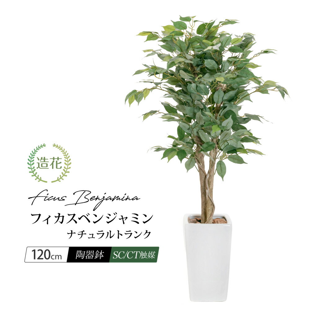 フェイクグリーン 観葉植物 フェイク 人工観葉植物 大型 光触媒 天然木使用 フィカス・ベンジャミン 120cm 人工リアル 造花 鉢植 インテリア おしゃれ 光触媒 CT触媒 消臭 抗菌 贈り物 プレゼント お祝い 開店 開業 本物そっくり ファイカス 