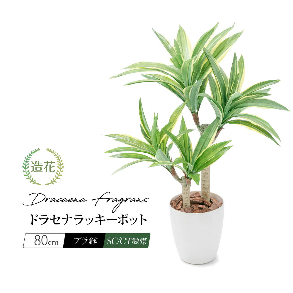 フェイクグリーン 観葉植物 フェイク 人工観葉植物 大型 光触媒 ドラセナ ラッキーポット 80cm ラウンド型 ポリプロピレン鉢 化粧石 ミニ 造花 人工光触媒 インテリア CT触媒 消臭 抗菌 プレゼント 贈り物 お祝い 花言葉 長寿 開運 金運アップ