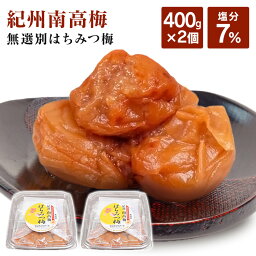 梅干し はちみつ 紀州南高梅 訳あり 【2個セット】 400g×2 梅 無選別 塩分約7％ 800g（400g×2） ハチミツ つぶれ梅 紀州産 無選別 うす塩梅干 塩分約7% マイルド 【D】