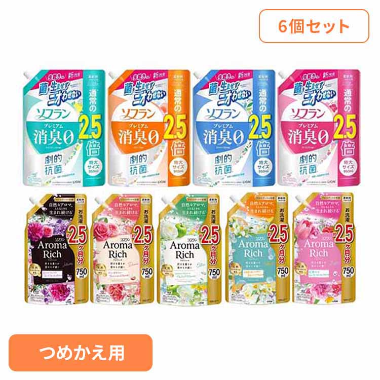 【6個セット】ソフランプレミアム消臭 ソフランアロマリッチ 詰替え 特大サイズ 950ml×6 LION