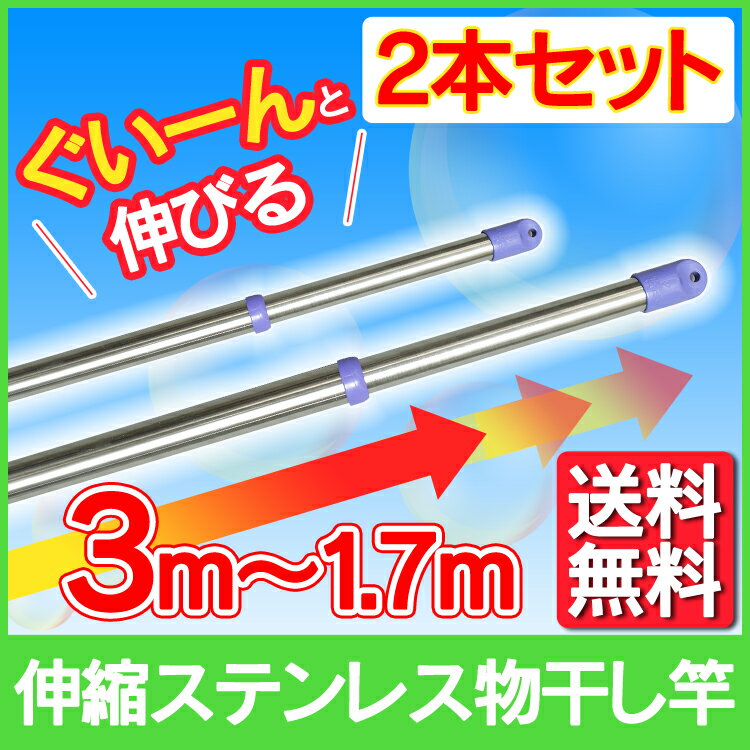 【ポイント5倍 6/1限定】 【2本セット】≪長さ300cm≫ステンレス物干し竿 SU-300(伸縮タイプ) ブルー reby