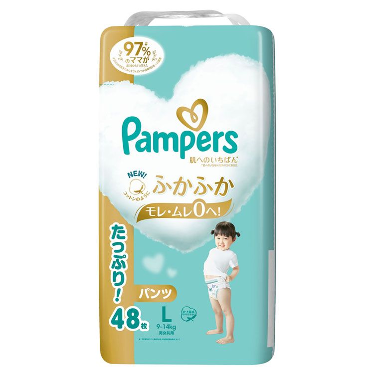 紙おむつ ベビー用品 パンツ式パンパース 肌へのいちばんパンツ / ウルトラジャンボ L 48枚(9-14kg) ふかふか心地 肌への一番 デザイン2種類 もれ・ムレ0 ジャンボパック 超吸収 Pampers P&G