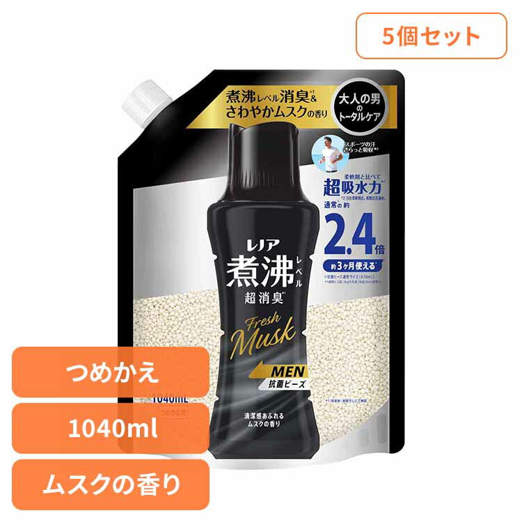 【5個セット】洗濯 消臭 抗菌 ビーズ ニオイ レノア煮沸レベル消臭抗菌ビーズMEN 清潔感あふれるムスクの香り つめかえ用 特大 1040ml ピーアンドジー 消臭ビーズ 抗菌ビーズ まとめ買い 吸水力 男性用 詰め替え 大容量 特大サイズ P&G