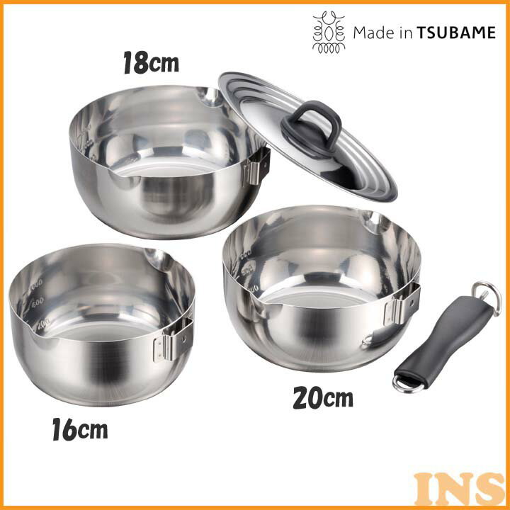 鍋 着脱式 セット IH 送料無料 【雪平鍋 日本製】【B】着脱式ゆきひら鍋3点セット(兼用蓋付)【取っ手がとれる IH対応 ガス火対応 ふた付き】下村企販 31879【SK】