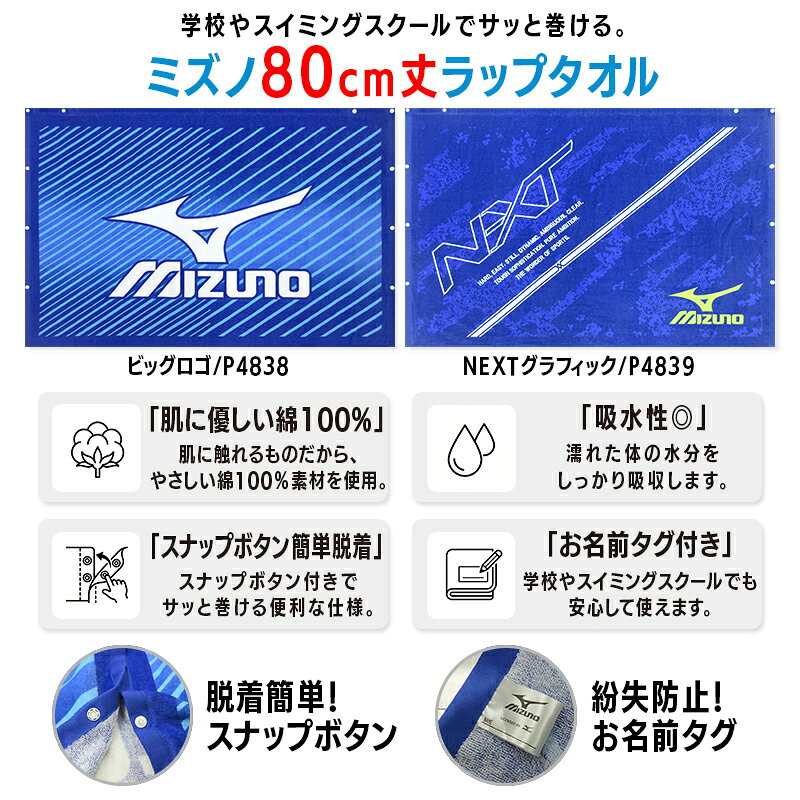＼ポイント2倍 6月30日まで／【メール便送料無料】ミズノ mizuno ラップタオル 80c...