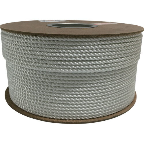 一般の合成繊維の中で最も強度があり、摩擦とショックに非常に強いロープです。リード用や牽引ロープ、登山用など。色：白線径(mm)：5長さ(m)：200包装形態：ドラム巻ドラム巻3つ打ナイロン　