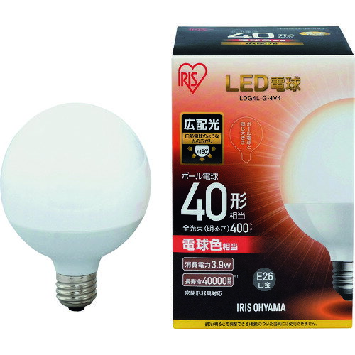 IRIS　LED電球　ボール電球タイプ　40形相当　電球色　400lm　 LDG4LG4V4