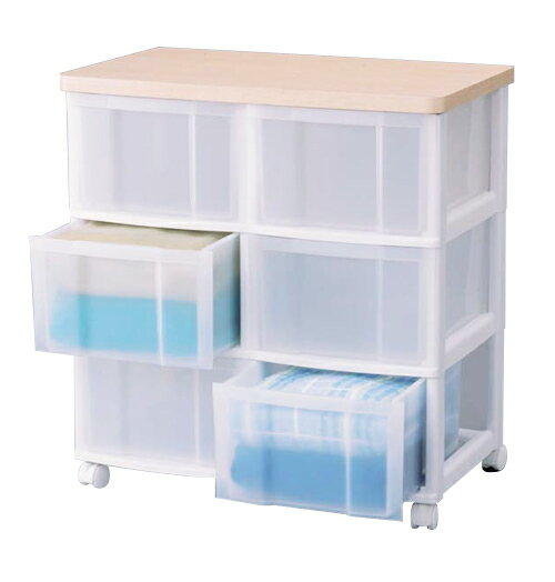 ≪幅62.4cm×3段≫中身が見えるウッドトップチェストCCW-626 キャスター付☆