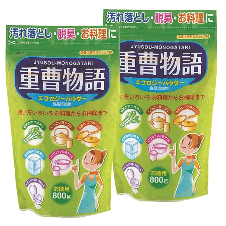 【2個セット】洗剤 ナチュラルクリーニング 炭酸水素ナトリウム 重曹物語 800g K-2020 食品添加物 茶渋 油汚れ 湯アカ コゲ落し 洗濯 買い置き 紀陽除虫菊