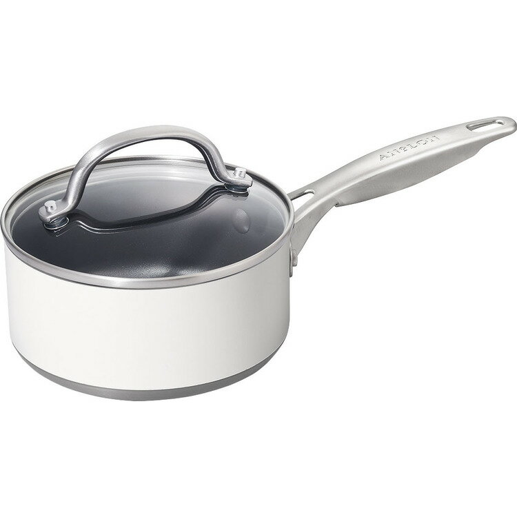 片手鍋 16cm ガス火専用 アナロン アチーブ 片手鍋 16cm クリーム AA-S16WT片手鍋 16cm ガス火専用 ガラス蓋付 お手入れ簡単 硬質アルマイト加工 中空ハンドル オーブン可 スタイリッシュ 内外面ノンスティック加工 アナロン マイヤー MEYER 【B】