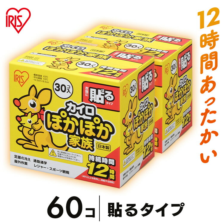 【60枚入り】カイロ 貼る 60枚 ぽかぽか家族 カイロ 貼る 60枚入り 30個入り×2箱 2箱セット 貼るカイロかいろ 懐炉 60枚 使い捨てカイロ 貼るぽかぽか家族レギュラー 寒さ対策 あったか 防寒 腰 脇 背中 冬 防寒対策 防寒グッズ グッズ 冷え 使い捨て 12時間持続