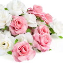 Kesote 造花 バラ インテリア 50個 4cm 手作り ローズ 薔薇 花のみ 白とピンク 結婚式 二次会 お誕生日会 イベント プレゼント 飾り付けに