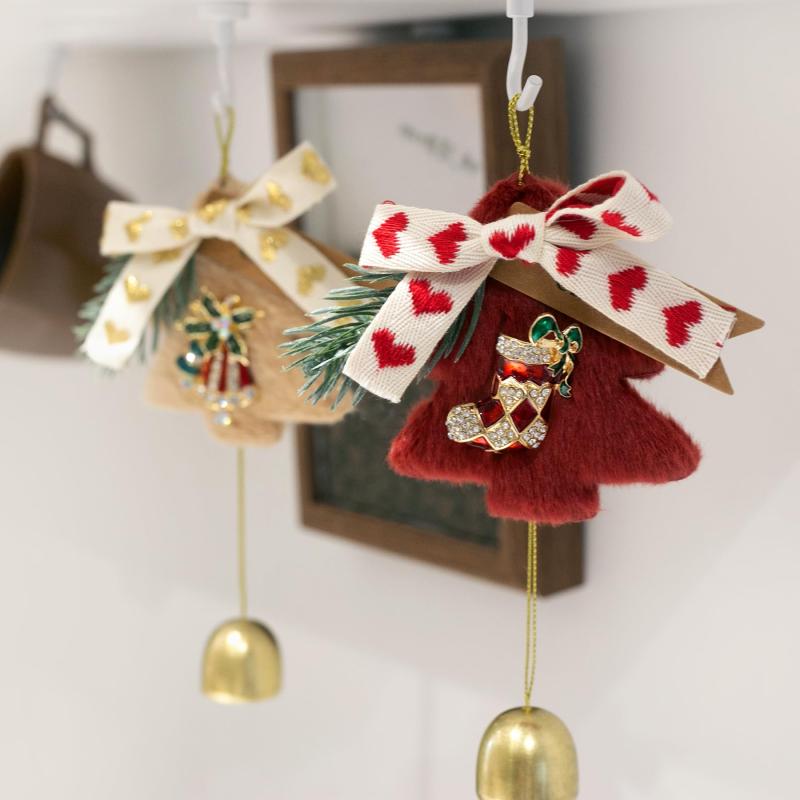 クリスマスツリーストラップ クリスマス ジングル ベル オーナメント クリスマス ツリー メタル ジングル ベル クリスマスツリー贈り物 パーティー リース 窓 ドア 装飾用(3)