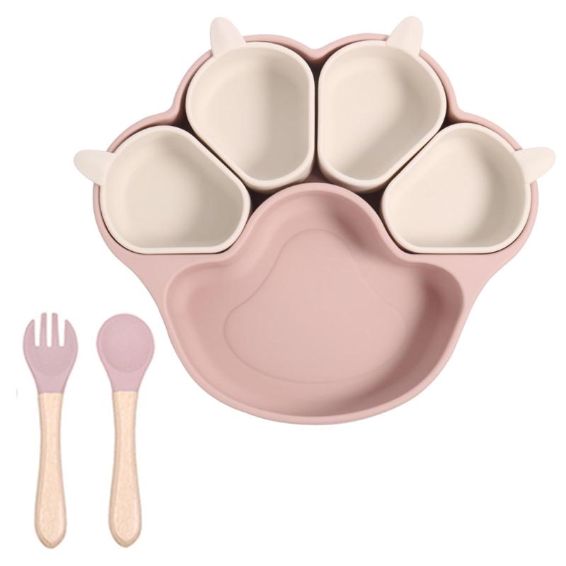ベビー食器セット 離乳食 赤ちゃん用可分離式食器 ひっくり返らない 吸盤 すくいやすい シリコン ボウル スプーン フォーク トレーニングカトラリー