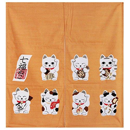 綿のれん 七福ねこ ショートサイズ 85×90cm