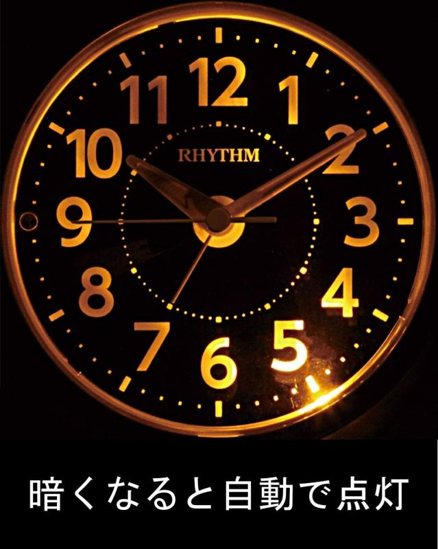 リズム(RHYTHM) 目覚まし時計 アナログ ルークR666 夜見える 暗所 ライト 自動 点灯 連続秒針 集光 文字板 電子音 アラーム 銀色 RHYTHM 8RE666SR19 [3]