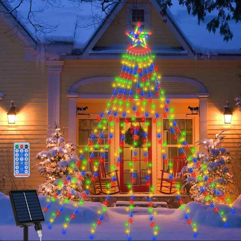 cshare LED ソーラー イルミネーションライト クリスマス飾りライト クリスマスツリーライト LED イルミネーションライト ストレート IP65防水 8点灯モード 夜間自動点灯 キャンプ用 ガーランド