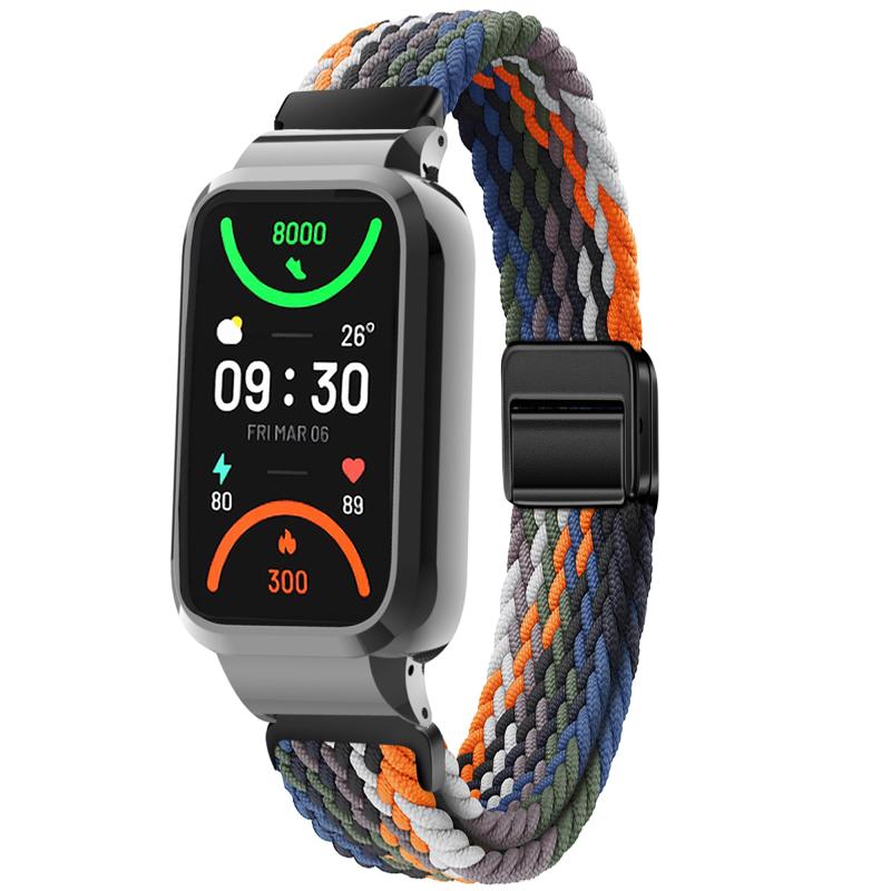 For OPPO Band 2 専用バンド 保護フレーム一体型 磁気吸着式留め具 通気ナイロンバンド スポーツバンド ベルト 簡単取り付け