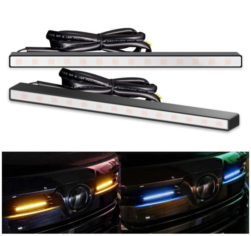 Rakuten - LEDデイライト シーケンシャルウインカー機能付き LED 流れるウィンカー 薄型 8mm 側面発光アンバー流れるホワイト発光 防水 スティック型 デイライト 車 自動車 汎用 埋め込み ledデイライト