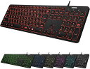 Arteck USB 有線 ワイヤー キーボード 7色バックライト搭載 明るさ変更 フルサイズ 6フィート(約1.8メートル)コード テンキー付き コンピューター、デスクトップ、PC、ラップトップ、Windows11/(2)