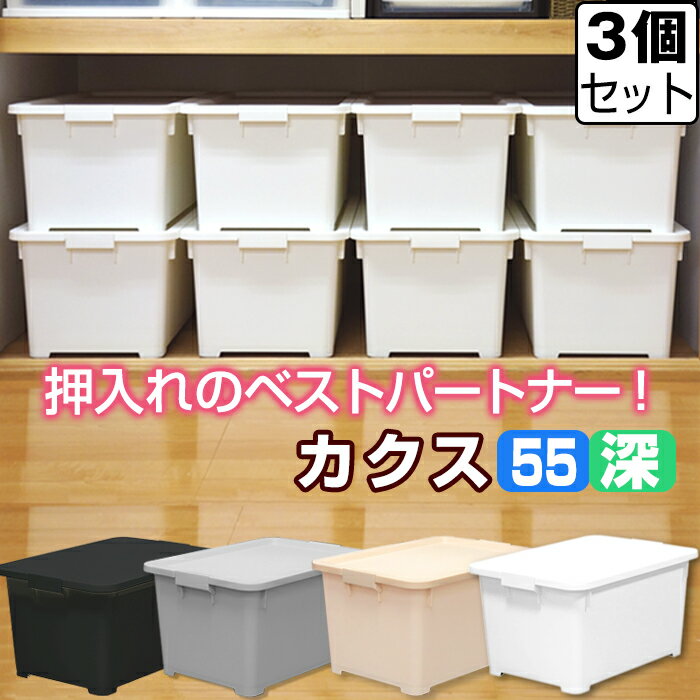 収納ボックス JEJ限定カラーカクス 55深 コロ付 【同色3個セット】フタ付き 押入れ収納 衣装ケース 収納ケース 中が透けない【送料無料】のサムネイル