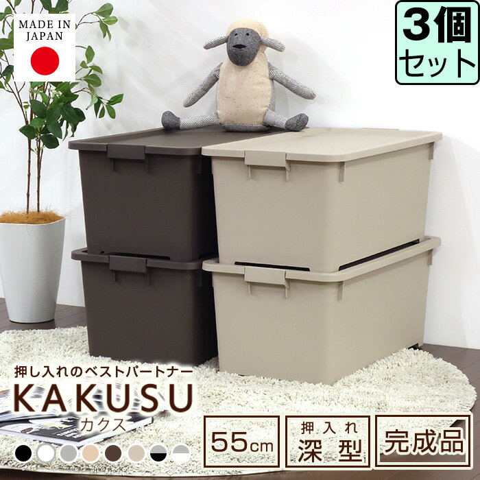 収納ボックス JEJ限定カラーカクス 55深 コロ付 【同色3個セット】フタ付き 押入れ収納 衣装ケ