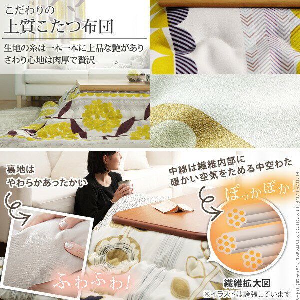 21101786【送料無料】　【メーカー直送・代引不可】 日本製厚手カーテン生地の北欧柄こたつ布団 〔ナチュール〕 205x205cm