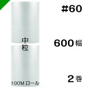 プチプチ　中粒 【#60】600mm×100M 2巻　川上産業（ ぷちぷち / ロール / エアキャップ / エアーキャップ / エアパッキン / エアクッション / 梱包 / 発送 / 引越 / 梱包材 / 緩衝材 / 包装資材 / 梱包資材 / 原反 ）