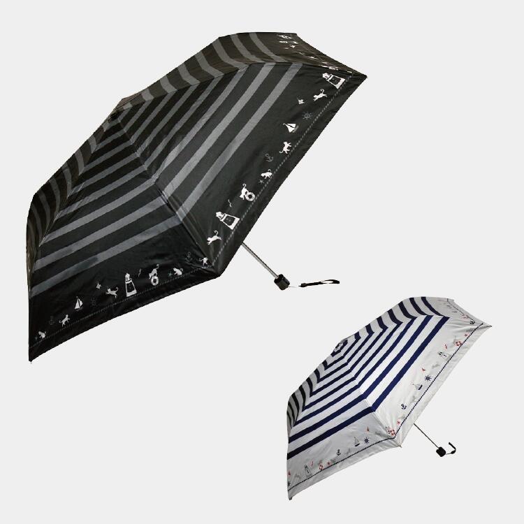 晴雨兼用 折りたたみ傘 軽量 50cm 猫柄・マリンキャッツ柄【軽量 黒コーティング PP手元 UVカット加工..