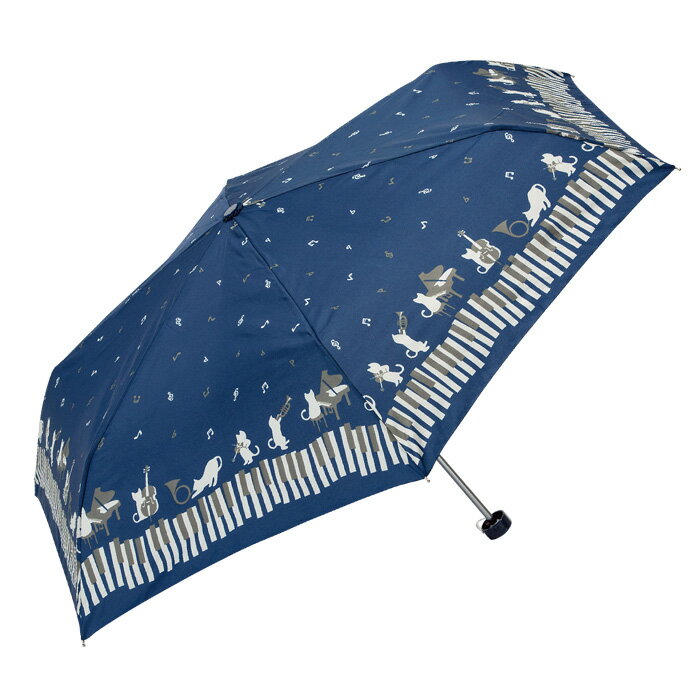 レディース 折りたたみ傘 55cm 猫柄・オーケストラキャッツ柄【耐風骨 親骨FRP骨 3色】雨傘　傘　風に..