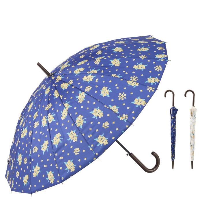 傘 レディース 55cm 16本骨 ジャンプ キンモクセイ柄 金木犀 きんもくせい【 ジャンプ式 ワンタッチ 2色】かわいい カワイイ 大きめ はっ水 撥水 耐風 丈夫 花柄 フラワー 通勤 通学 雨 梅雨 上品 エレガント 婦人傘 女性用 メンズ