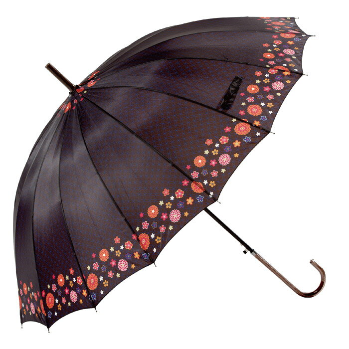 傘 和柄 55cm 渦巻花柄【16本骨使用 PUレザー手元 UVカット加工付 2色】