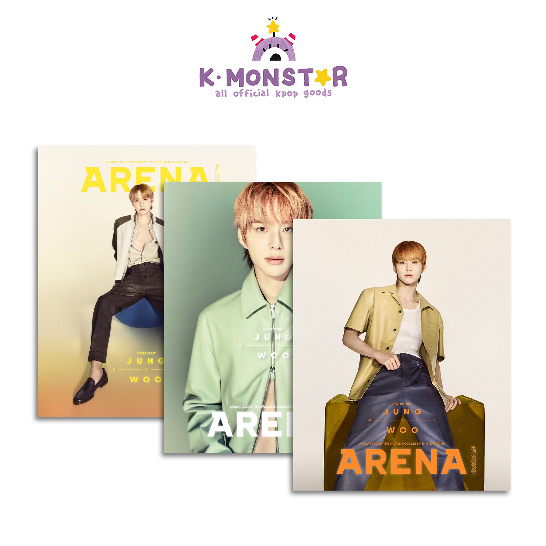 [SET][当店特典][和訳付き] ARENA HOMME+ 2024年 1月号 3種 SET NCT JUNGWOO 韓国雑誌 magazine マガジン