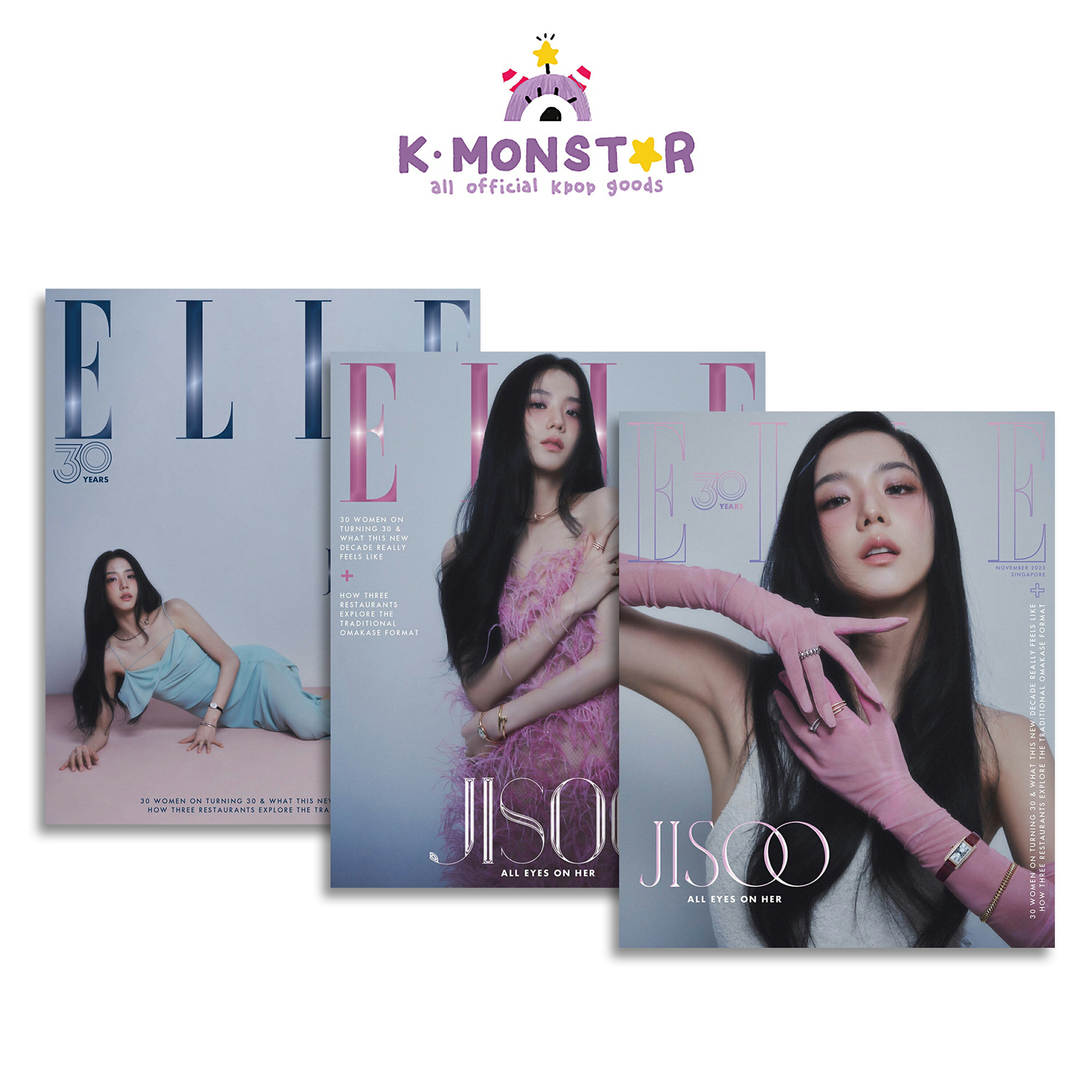 SET 当店特典 和訳付き ELLE SINGAPORE 2023年 11月号 JISOO BLACKPINK COVER 3種 SET 雑誌 magazine マガジン