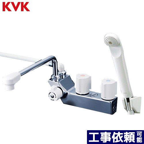 メーカー希望小売価格はメーカーカタログに基づいて掲載しています【キーワード】蛇口 / 本体のみ / 台付 【　KF207　の後継品　】KF207N 商品説明シリーズ デッキ型一時止水付2ハンドルシャワー（左側シャワー）仕様・特徴 240mmパイプ付逆止弁一時止水エコこま取付ピッチ85mmシャワーヘッド白シャワーホース白：1.6m白ハンガー発売日 2020年