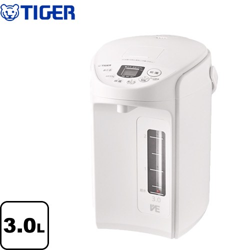 [PIQ-G300-WC] とく子さん タイガー 電気ケトル・ポット VE電気まほうびん 容量：3.0L 定格消費電力：700W たっぷり沸かしてまほうびんで保温「節電VE保温」 クールホワイト 【送料無料】