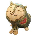 陶器 手造り 香炉 香立て/ 花猫 香立鉢(織部) /置物 インテリア プレゼント 贈り物