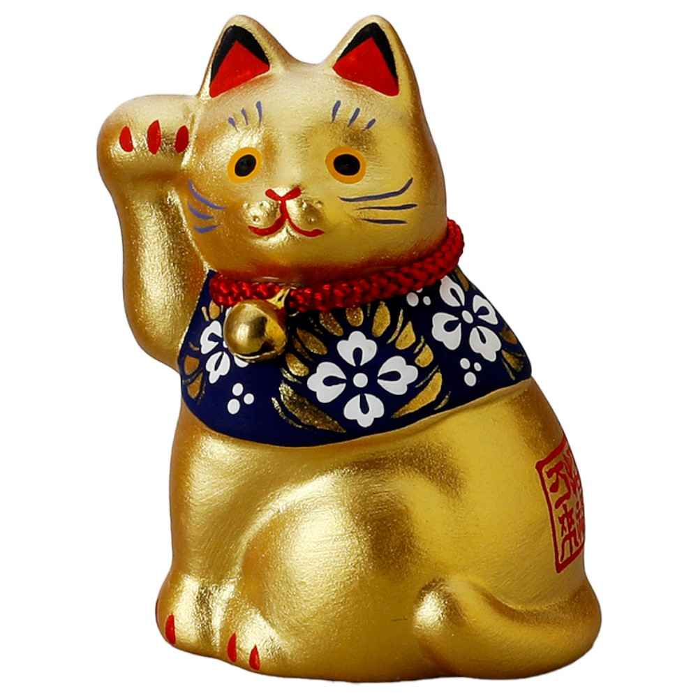招き猫 ネコ 猫グッズ/ 吉祥花帯招き猫（小・金） /陶器 置物 小さめ 贈り物 プレゼント