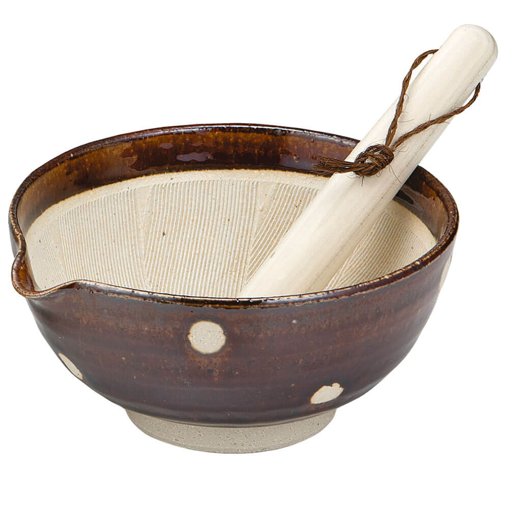 使いやすい キッチンツール ごま 小鉢 水玉/ アメ茶水玉すり大鉢（白） /モダン 器 食器 和食器