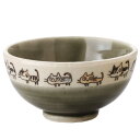 ネコ 猫グッズ 茶碗 土物 可愛い/ 散歩猫飯碗・緑 /贈り物 プレゼント 敬老の日 新築祝い 引き出物 母の日 父の日