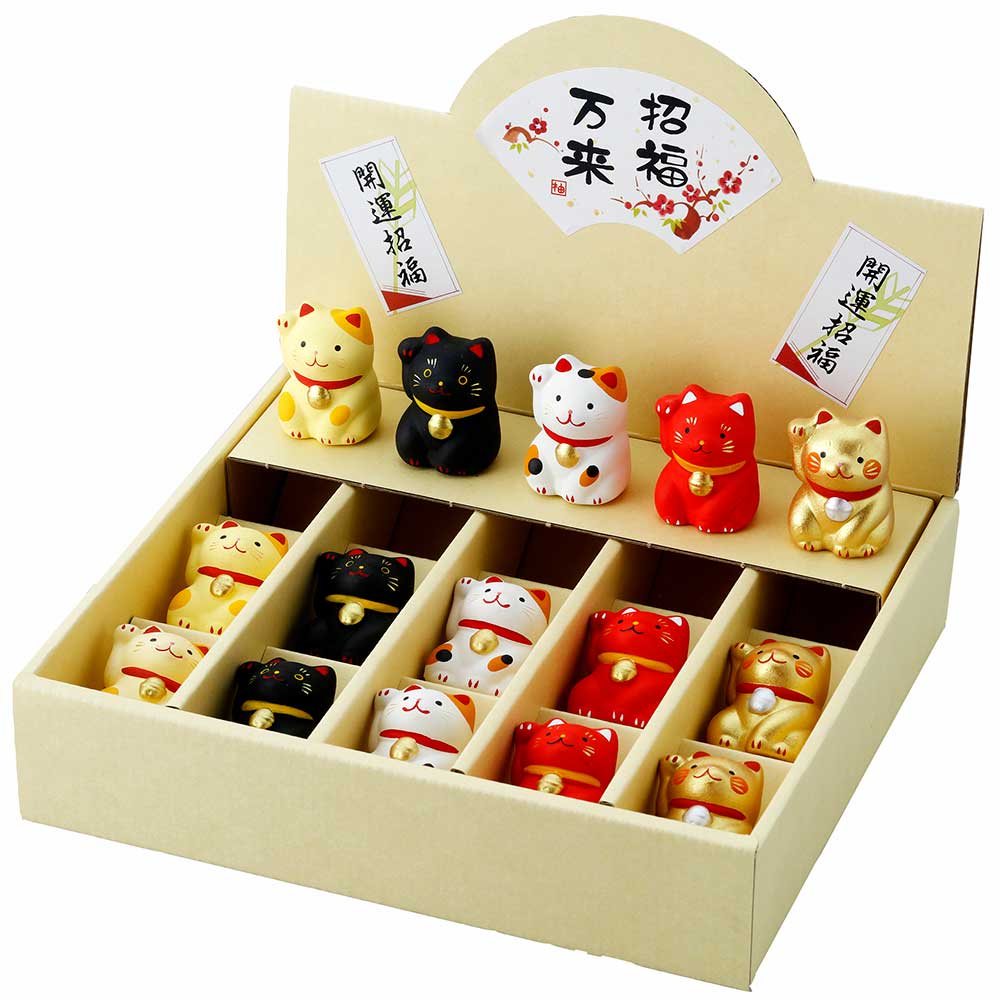 招き猫 縁起物 可愛い セット/ 小福猫ディスプレイセット /贈り物 プレゼント 敬老の日 新築祝い 引き出物 母の日 父の日