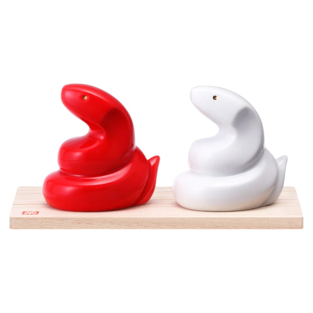 樂天商城 - 陶器 置物 蛇 へび/ 彩絵招福巳(紅白) /縁起物 金運 商売繁盛