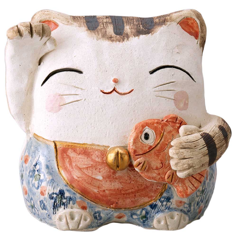 開運 招福 縁起物 おもてなし 商売繁盛 家庭円満 人形師の手造り招き猫/ 友禅招き猫 タイ 大 /贈り物 プレゼント 開店祝い 母の日 誕生日 新築祝い
