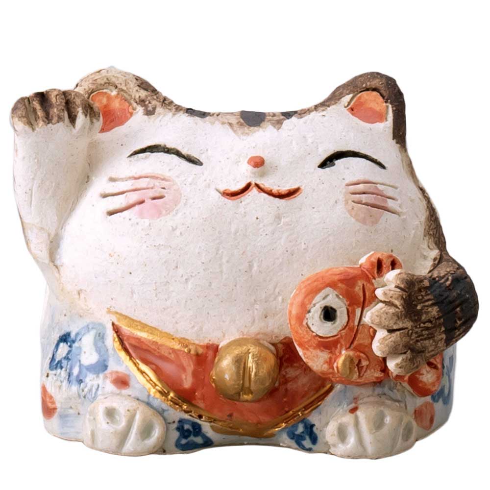 開運 招福 縁起物 おもてなし 商売繁盛 家庭円満 人形師の手造り招き猫/ 友禅招き猫 タイ ミニ /贈り物 プレゼント 開店祝い 母の日 誕生日 新築祝い