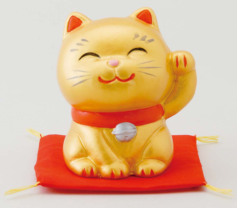 樂天商城 - 幸せ招き猫　特小　金（左手上げ）