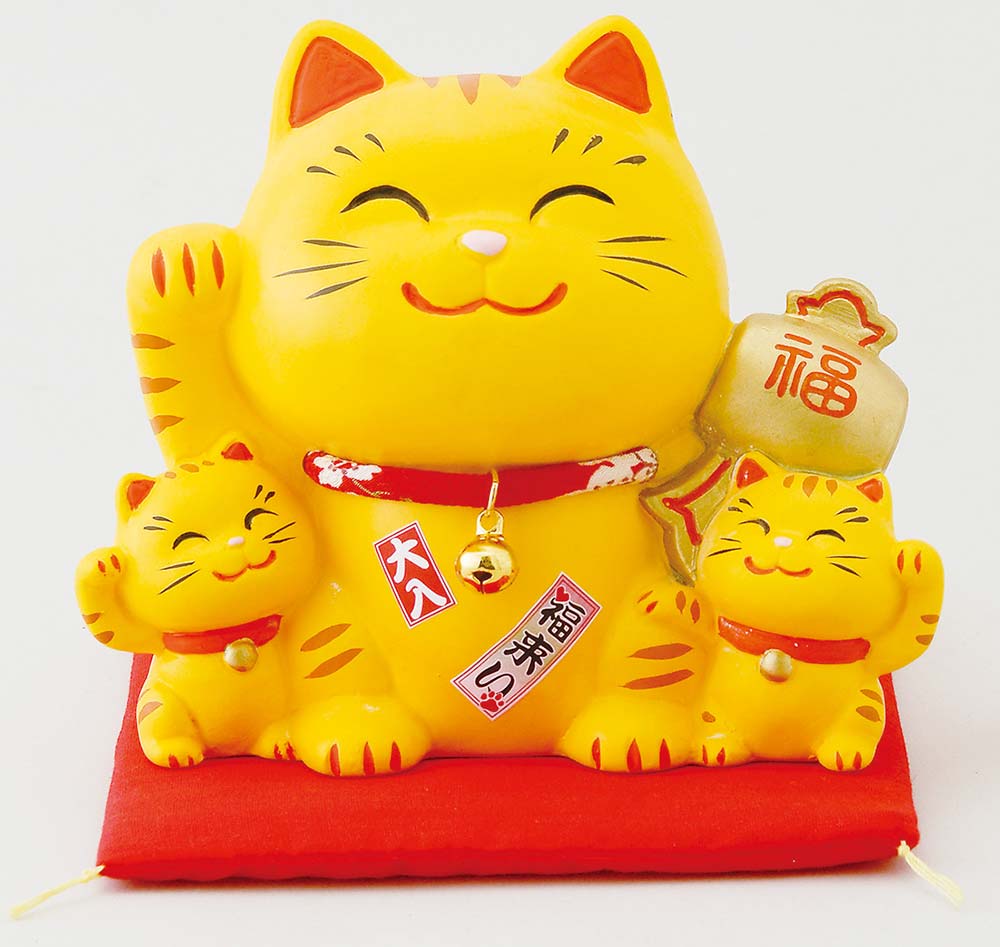 樂天商城 - 幸せ家族招き猫ちりめん　小　とら（貯金箱）