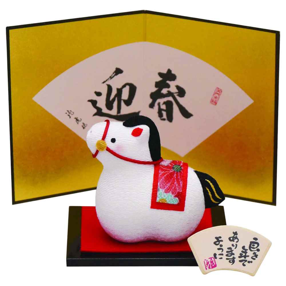 干支 午 ガラス 置物 馬 うま 2026年/ なごみ午(屏風付) /粗品 販促 景品 縁起 町内会 敬老会 神社 寺社 年末 年始 家庭用 業務用