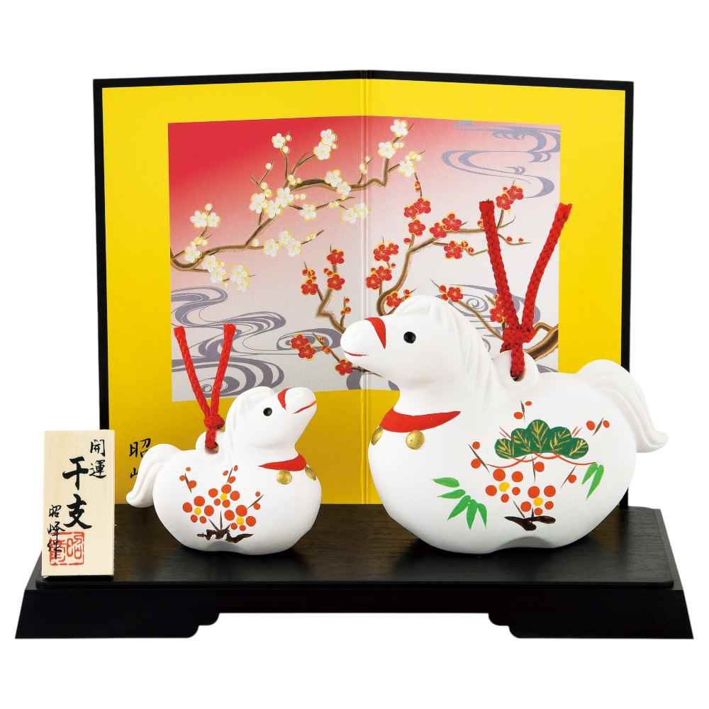 干支 午 置物 馬 うま 2026年/ 開運松竹梅午福鈴親子 /粗品 販促 景品 縁起 町内会 敬老会 神社 寺社 年末 年始 家庭用 業務用
