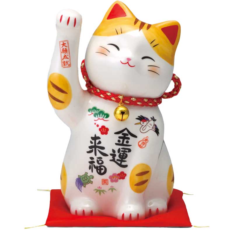 樂天商城 - 彩絵金運来福招き猫（鈴付）
